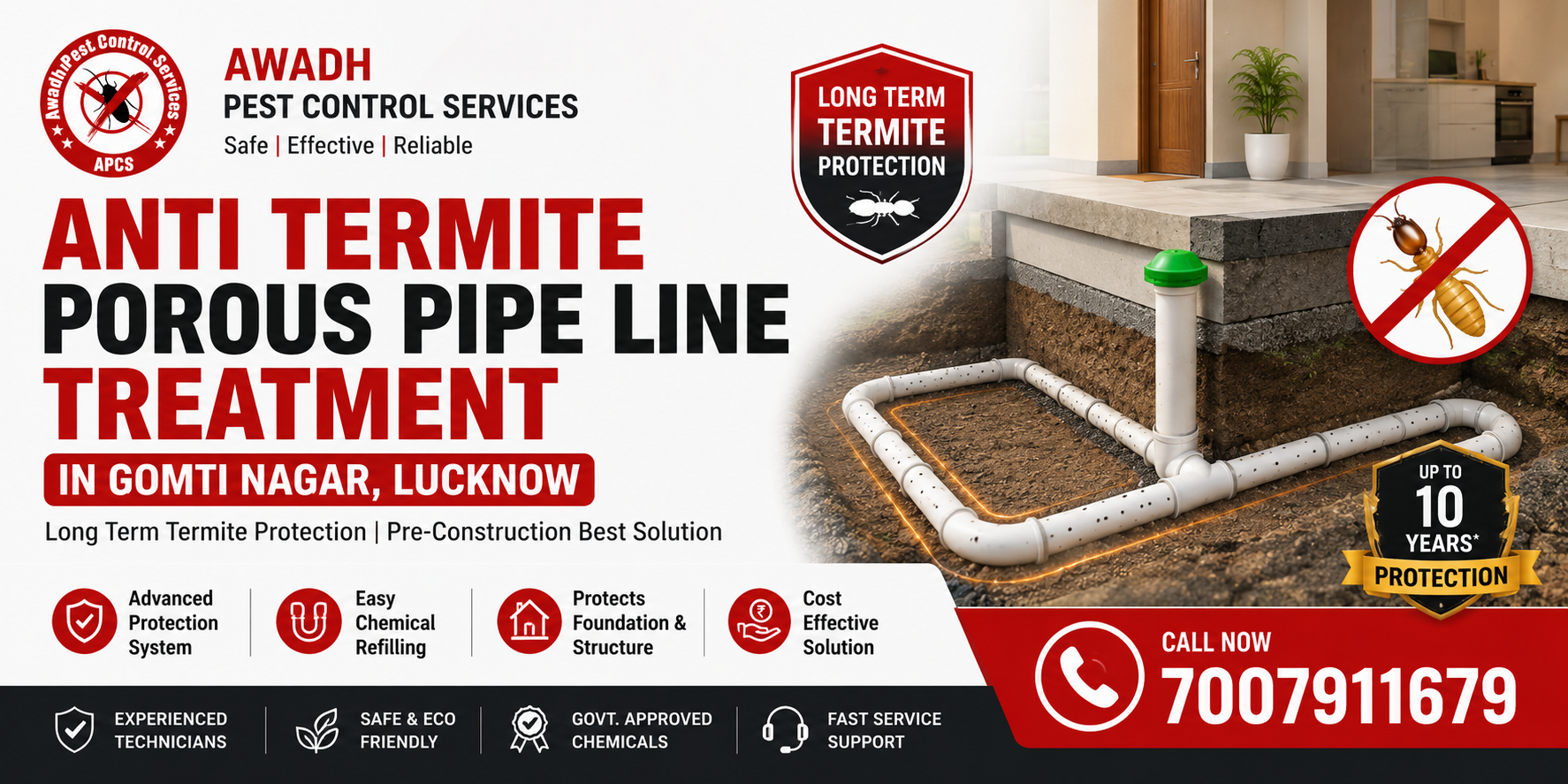Porous pipe anti termite treatment installation in Gomti Nagar Lucknow